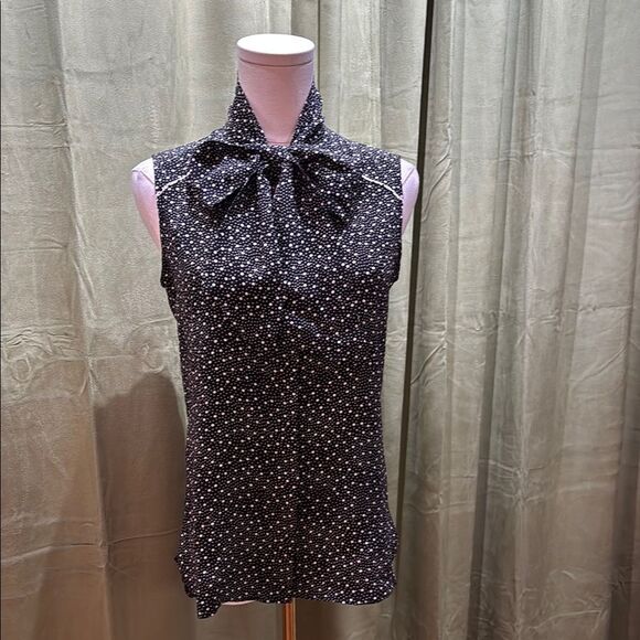 Miss Wu Black and White Polka Dot Sleeveless  bow Top, US2 - Picture 1 of 9